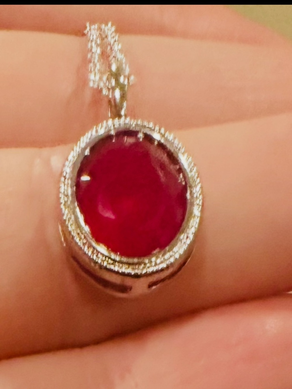 New XL Natural Ruby Necklace pendant white gold on 925 sterling silver over 3 ct - Picture 2 of 9